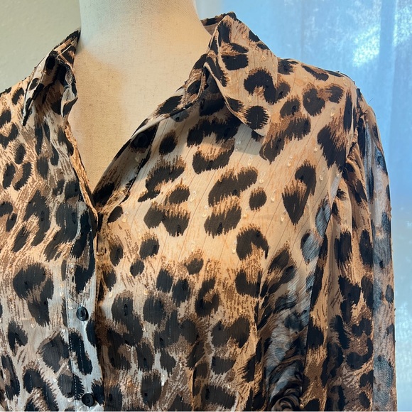 by & by Leopard Print Button-Down Blouse - Brown & Black - Picture 4 of 10